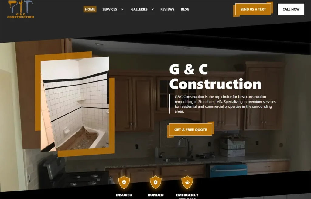 Custom WordPress build for a Massachusetts general contractor specializing in home additions, decks, roofing, siding, kitchens, bathrooms, and interior renovations — optimized for local SEO in Greater Boston.